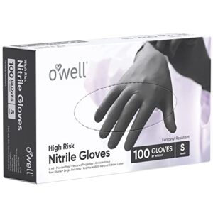 owell black disposable nitrile gloves, 100 ct | x-small | disposable gloves extra small, 4mil, disposable latex free gloves, powder free food safe gloves, medical exam gloves (100 count)