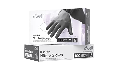 OWell Black Disposable Nitrile Gloves, 100 Ct | X-SMALL | Disposable Gloves Extra Small, 4mil, Disposable Latex Free Gloves, Powder Free Food Safe Gloves, Medical Exam Gloves (100 Count)