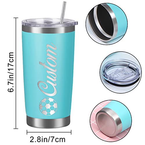 Personalized Water Bottles with Straw 20oz Custom Stainless Steel Sports Water Bottle with Engraved Name Text Customized Insulated Double Wall Water Bottles for School Sports(Blue)