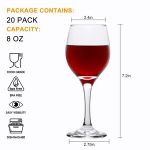 QAPPDA White Wine Glasses Set of 20,Small Red Wine Glasses 8 OZ,Durable Premium Glass Stemware Clear Lead-free Goblet for Wedding,Parties,Home Bar