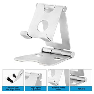 Desktop Cell Phone Stand for Up and Down Angle Height Adjustable Desk Sturdy Aluminum Metal Phone Holder for iPhone,MiniIpad, Mobile Phone, All Android Smartphone,Silver