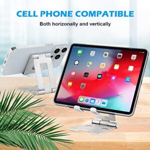 Desktop Cell Phone Stand for Up and Down Angle Height Adjustable Desk Sturdy Aluminum Metal Phone Holder for iPhone,MiniIpad, Mobile Phone, All Android Smartphone,Silver