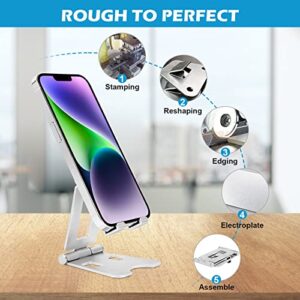 Desktop Cell Phone Stand for Up and Down Angle Height Adjustable Desk Sturdy Aluminum Metal Phone Holder for iPhone,MiniIpad, Mobile Phone, All Android Smartphone,Silver