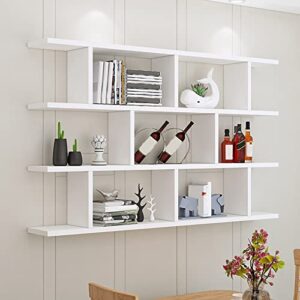 litfad 3-shelf modern wood bookcase floating shelf for wall storage wall mounted book shelf wall shelf for living room study room office - white 55.1" l x 7.9" w x 37.9" h