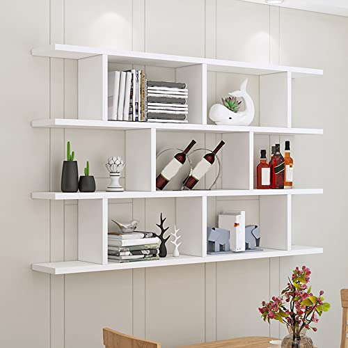 LITFAD 3-Shelf Modern Wood Bookcase Floating Shelf for Wall Storage Wall Mounted Book Shelf Wall Shelf for Living Room Study Room Office - White 55.1" L x 7.9" W x 37.9" H