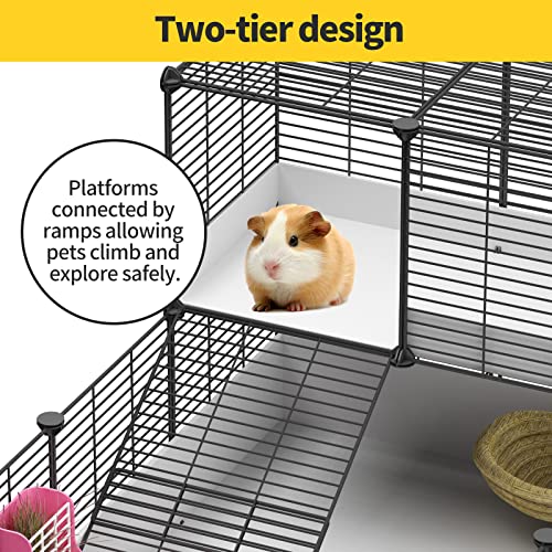 Eiiel Guinea Pig Cages,Indoor Habitat Cage with Waterproof Plastic Bottom,Playpen for Small Pet Bunny, Turtle, Hamster, black, EL-440+442+443 C