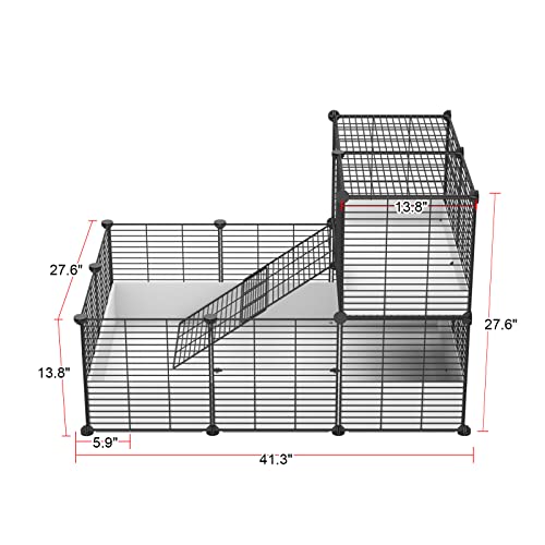 Eiiel Guinea Pig Cages,Indoor Habitat Cage with Waterproof Plastic Bottom,Playpen for Small Pet Bunny, Turtle, Hamster, black, EL-440+442+443 C