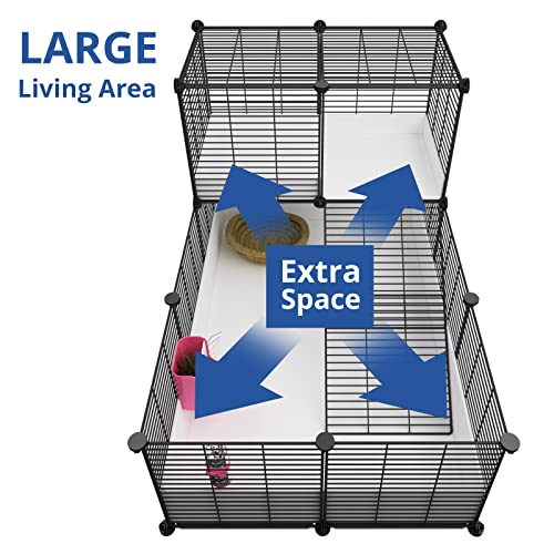 Eiiel Guinea Pig Cages,Indoor Habitat Cage with Waterproof Plastic Bottom,Playpen for Small Pet Bunny, Turtle, Hamster, black, EL-440+442+443 C