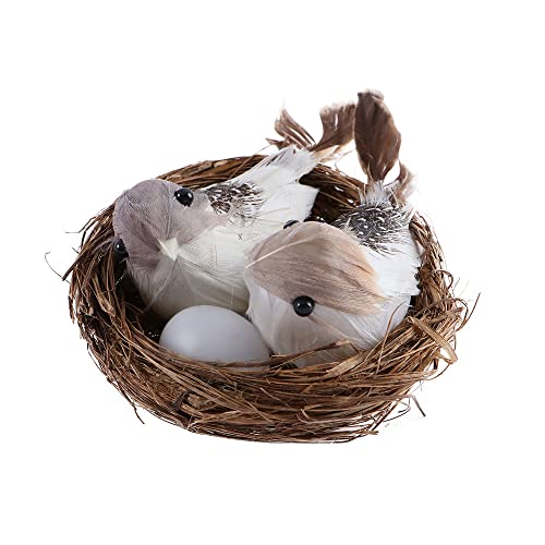 Simulation Bird Nest with Bird and Eggs Decor,Fake Foam Feather Birds,Artificial Birds,for DIY Craft Tree Decoration(1set)