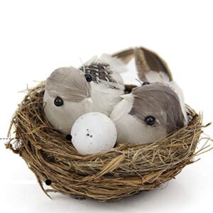 Simulation Bird Nest with Bird and Eggs Decor,Fake Foam Feather Birds,Artificial Birds,for DIY Craft Tree Decoration(1set)