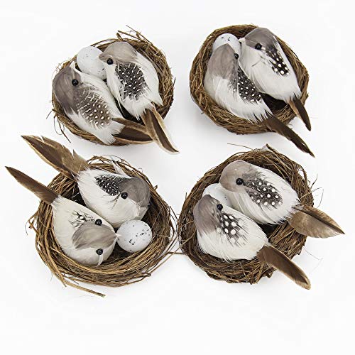 Simulation Bird Nest with Bird and Eggs Decor,Fake Foam Feather Birds,Artificial Birds,for DIY Craft Tree Decoration(1set)