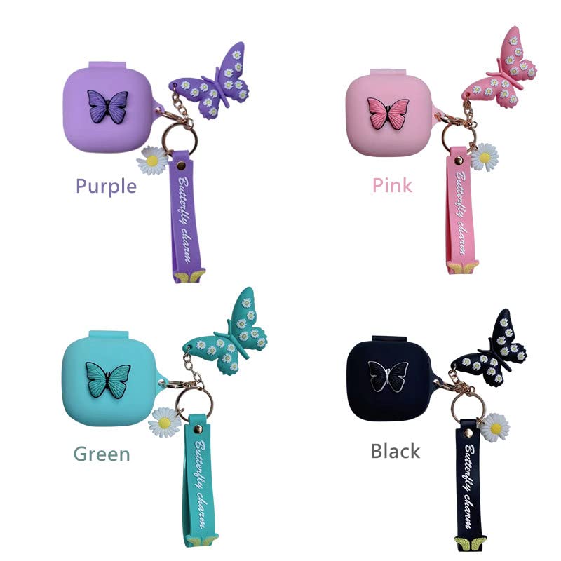 Case for Beats Fit Pro with Wristlet Keychain, Cute Cartoon Butterfly Charm Soft Silicone Charging Case with Wrist Strap Anti-Lost Cover for Beats Fit Pro X 2021/2022, Gift for Women Girl (Purple)