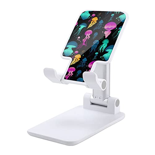 Glowing Colorful Jellyfish Cell Phone Stand Foldable Adjustable Cellphone Holder Desktop Dock Compatible with iPhone Switch Tablets (4-13")