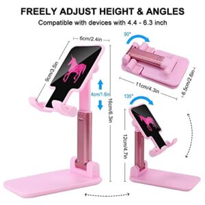 Pink Unicorn Horse Cell Phone Stand Foldable Adjustable Cellphone Holder Desktop Dock Compatible with iPhone Switch Tablets (4-13")
