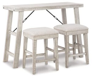 signature design by ashley carynhurst coastal counter height dining table set with upholstered bar stools, set of 3, white & beige
