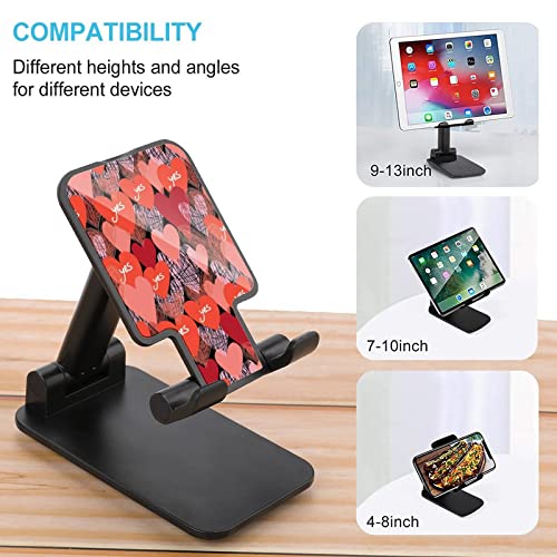 Bright Red Hearts Cell Phone Stand Foldable Adjustable Cellphone Holder Desktop Dock Compatible with iPhone Switch Tablets (4-13")