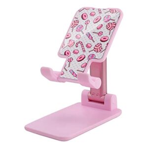 pink candies with hearts cell phone stand foldable adjustable cellphone holder desktop dock compatible with iphone switch tablets (4-13")