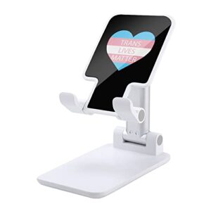 trans lives matter heart cell phone stand foldable adjustable cellphone holder desktop dock compatible with iphone switch tablets (4-13")