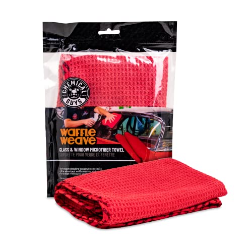 Chemical Guys MIC1995 Gray Woolly Mammoth Microfiber Dryer Towel (36" x 25") & MIC707 Waffle Weave Glass and Window Microfiber Towel, Red (24" x 16")