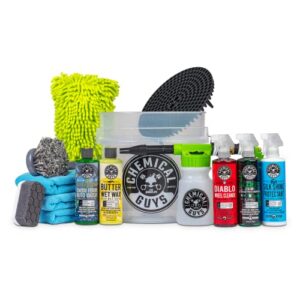 Chemical Guys HOL126 14-Piece Arsenal Builder Car Wash Kit with Foam Gun, Bucket and 16 oz Car Care Cleaning Chemicals & HOL303 Leather Cleaner and Conditioner Detailing Kit, 9 Items