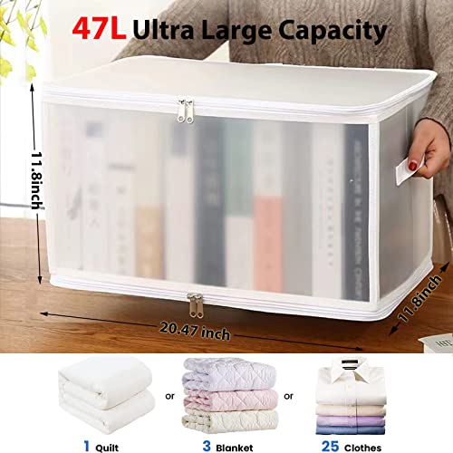 FAOMSEBS Under Bed Storage [Light & No Collapse] Foldable Plastic Storage Box, Healthy & Odorless Material With [Sturdy Handles] Moisture-Proof Bins For Pillow, Coats, Blankets 47L White Translucent