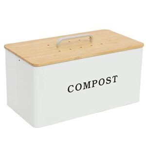 gdfjiy compost bin kitchen, indoor compost bucket, rectangle compost bin with wooden lid, 2 gallon capacity for home compost tumbler, kitchen waste garbage can, includes 4 charcoal filters (white)