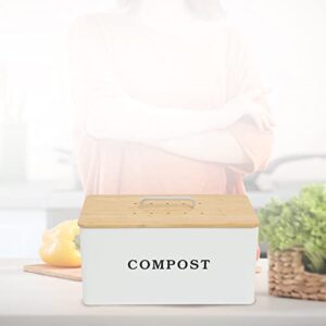 Gdfjiy Compost Bin Kitchen, Indoor Compost Bucket, Rectangle Compost Bin with Wooden Lid, 2 Gallon Capacity for Home Compost Tumbler, Kitchen Waste Garbage Can, Includes 4 Charcoal Filters (White)