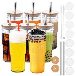 crtwdman 8 pack glass cups iced coffee cups mason jars 24oz drinking glasses tumbler with bamboo lids and straws beer glass smoothie cups for boba bubble tea soda juice