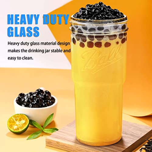 CRTWDMAN 8 Pack Glass Cups Iced Coffee Cups Mason Jars 24oz Drinking Glasses Tumbler with Bamboo Lids and Straws Beer Glass Smoothie Cups for Boba Bubble Tea soda Juice