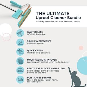 Uproot Clean Pro Pet Hair Remover Bundled with Mini Pet Hair Remover for Couch & Xtra Carpet Rake for Pet Hair Removal - Dog Hair Remover for Car - A True Fur-Riccane Survival Kit!