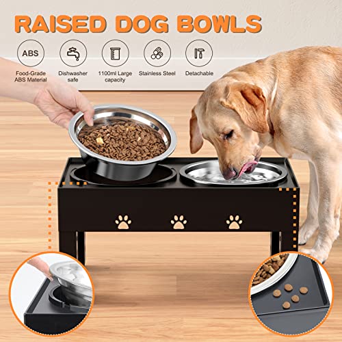 LAKIPETN 5 Height Adjustable Elevated Dog Bowls with 2 Stainless Steel Dog Food Bowls Stand Non-Slip No Spill Dog Dish Adjusts to 3.1”, 9”, 10”, 11”, 12” for Small Medium Large Dogs