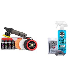 chemical guys buf_503x torqx random orbital polisher, pads, polishes & compounds kit - 9 items & cly_kit_2 medium duty clay bar and luber synthetic lubricant kit,16 oz, 2 items, gray