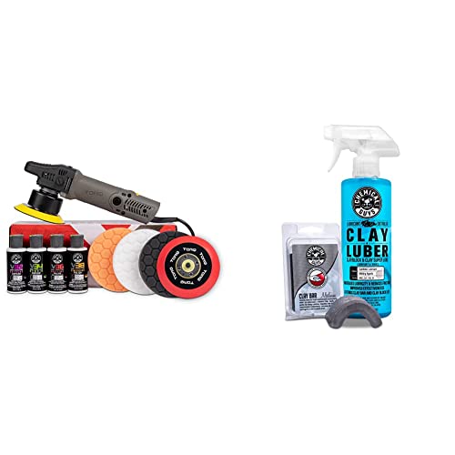 Chemical Guys BUF_503X TORQX Random Orbital Polisher, Pads, Polishes & Compounds Kit - 9 Items & Cly_KIT_2 Medium Duty Clay Bar and Luber Synthetic Lubricant Kit,16 oz, 2 Items, Gray