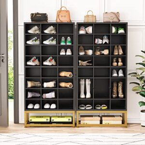 Tribesigns 8-Tier Shoe Storage Cabinet, Freestanding Wooden Shoe Closet Rack with 24 Cubbies, Tall Entryway Shoe Organizer with Adjustable Partition for Closet, Living Room, Black & Gold