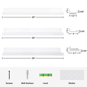 Axeman Floating Shelves White, 24 Inch Modern Wood Wall Shelves Set of 3, Picture Shelf Photo Ledge Shelves for Nursery Bookshelf Bathroom Kitchen Bedroom, White