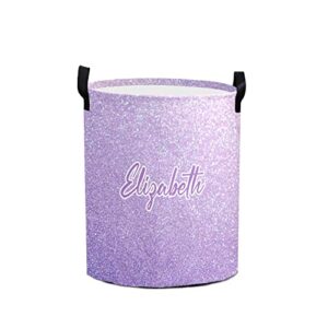 light glitter purple personalized waterproof foldable laundry basket bag with handle, custom collapsible clothes hamper storage bin for toys laundry dorm travel bathroom