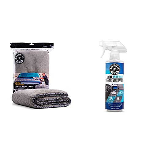 Chemical Guys MIC1995 Gray Woolly Mammoth Microfiber Dryer Towel (36" x 25") & SPI22016 Total Interior Cleaner and Protectant, Safe for Cars, Trucks, SUVs, Jeeps, Motorcycles, RVs & More, 16 fl oz