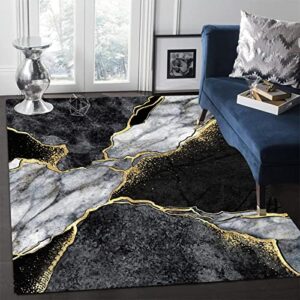 black grey gold marble pattern area rug, vintage modern bedroom carpet, upholstery rug non-slip machine washable non-shedding for living room bedroom - 5ft x 7ft