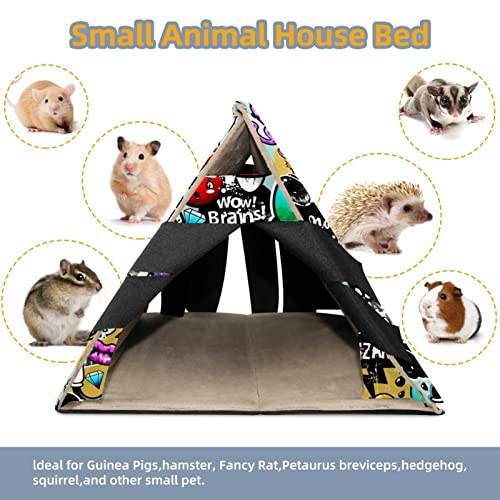 RATGDN Small Pet Hideout Graffiti Texture Bizarre Elements Characters Hamster House Guinea Pig Playhouse for Dwarf Rabbits Hedgehogs Chinchillas