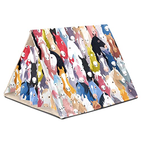 RATGDN Small Pet Hideout Pony Pattern Colourful Cartoon Horses Hamster House Guinea Pig Playhouse for Dwarf Rabbits Hedgehogs Chinchillas