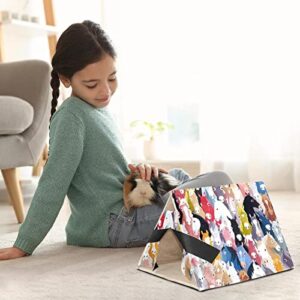 RATGDN Small Pet Hideout Pony Pattern Colourful Cartoon Horses Hamster House Guinea Pig Playhouse for Dwarf Rabbits Hedgehogs Chinchillas