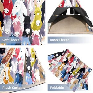 RATGDN Small Pet Hideout Pony Pattern Colourful Cartoon Horses Hamster House Guinea Pig Playhouse for Dwarf Rabbits Hedgehogs Chinchillas