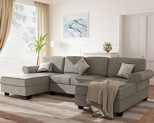 Ucloveria Sofas & Couches, Modern U-Shaped Sectional Sofa with Sleeper Sofa Bed and Double Storage Spaces, 3 Pillows Included, Reversible Chaise for Living Room Furniture Sets, Gray