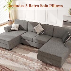 Ucloveria Sofas & Couches, Modern U-Shaped Sectional Sofa with Sleeper Sofa Bed and Double Storage Spaces, 3 Pillows Included, Reversible Chaise for Living Room Furniture Sets, Gray