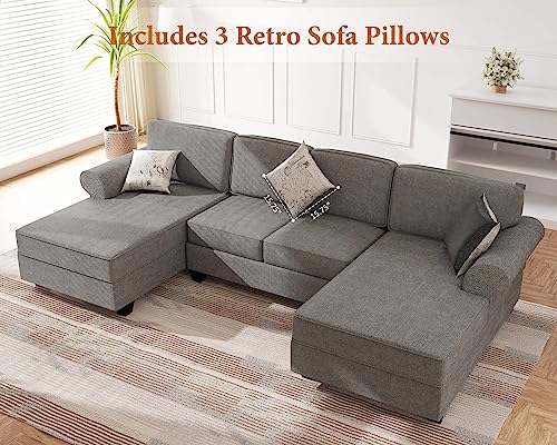 Ucloveria Sofas & Couches, Modern U-Shaped Sectional Sofa with Sleeper Sofa Bed and Double Storage Spaces, 3 Pillows Included, Reversible Chaise for Living Room Furniture Sets, Gray