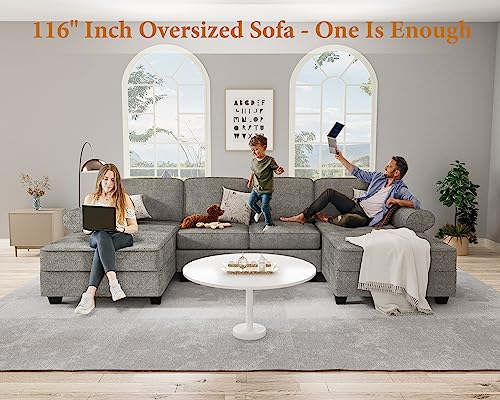 Ucloveria Sofas & Couches, Modern U-Shaped Sectional Sofa with Sleeper Sofa Bed and Double Storage Spaces, 3 Pillows Included, Reversible Chaise for Living Room Furniture Sets, Gray