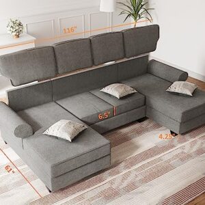 Ucloveria Sofas & Couches, Modern U-Shaped Sectional Sofa with Sleeper Sofa Bed and Double Storage Spaces, 3 Pillows Included, Reversible Chaise for Living Room Furniture Sets, Gray