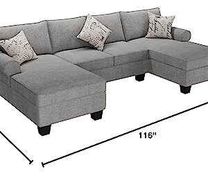 Ucloveria Sofas & Couches, Modern U-Shaped Sectional Sofa with Sleeper Sofa Bed and Double Storage Spaces, 3 Pillows Included, Reversible Chaise for Living Room Furniture Sets, Gray