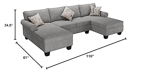 Ucloveria Sofas & Couches, Modern U-Shaped Sectional Sofa with Sleeper Sofa Bed and Double Storage Spaces, 3 Pillows Included, Reversible Chaise for Living Room Furniture Sets, Gray