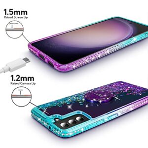 Silverback for Samsung Galaxy S23 Case, Moving Liquid Holographic Sparkle Glitter Case with Kickstand, Girls Women Bling Diamond Ring Slim Protective Case for Galaxy S23 5G - Purple